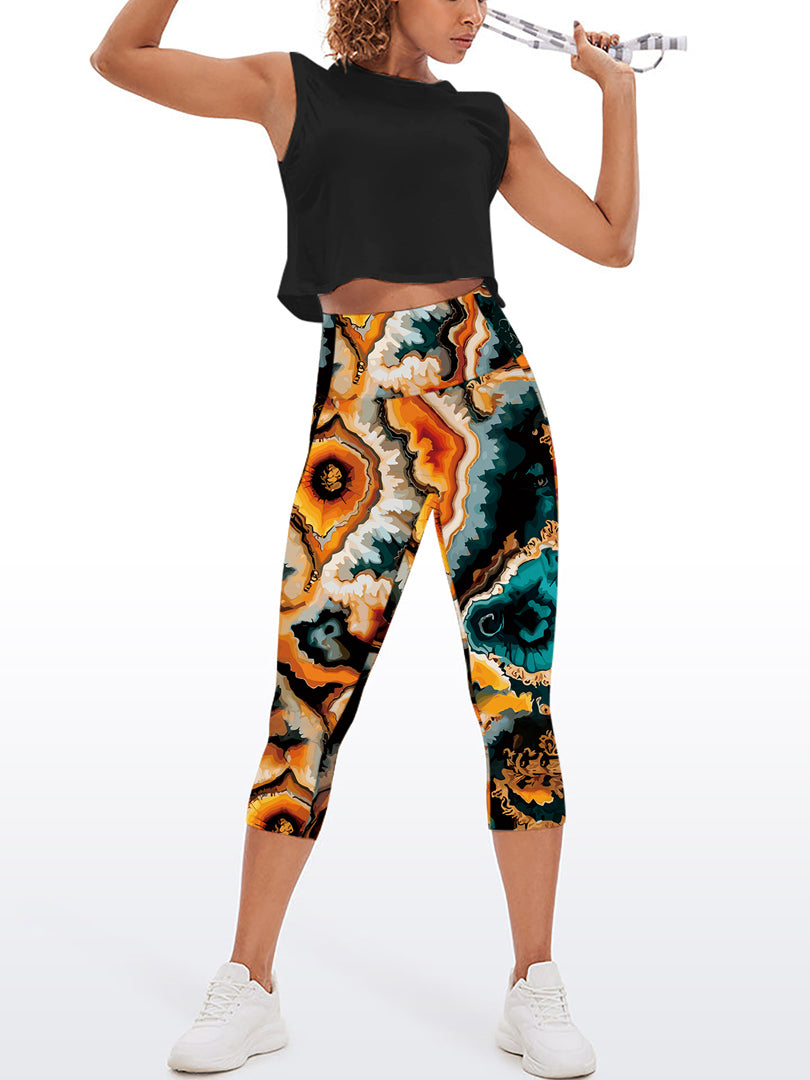 Vibrant agate pattern tie dye water ripple capris
