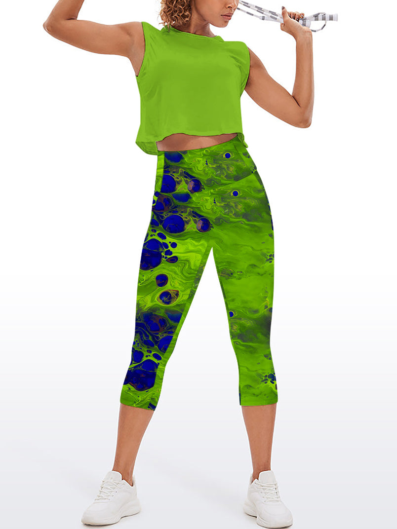 Abstract psychedelic green fluid water ripple capris
