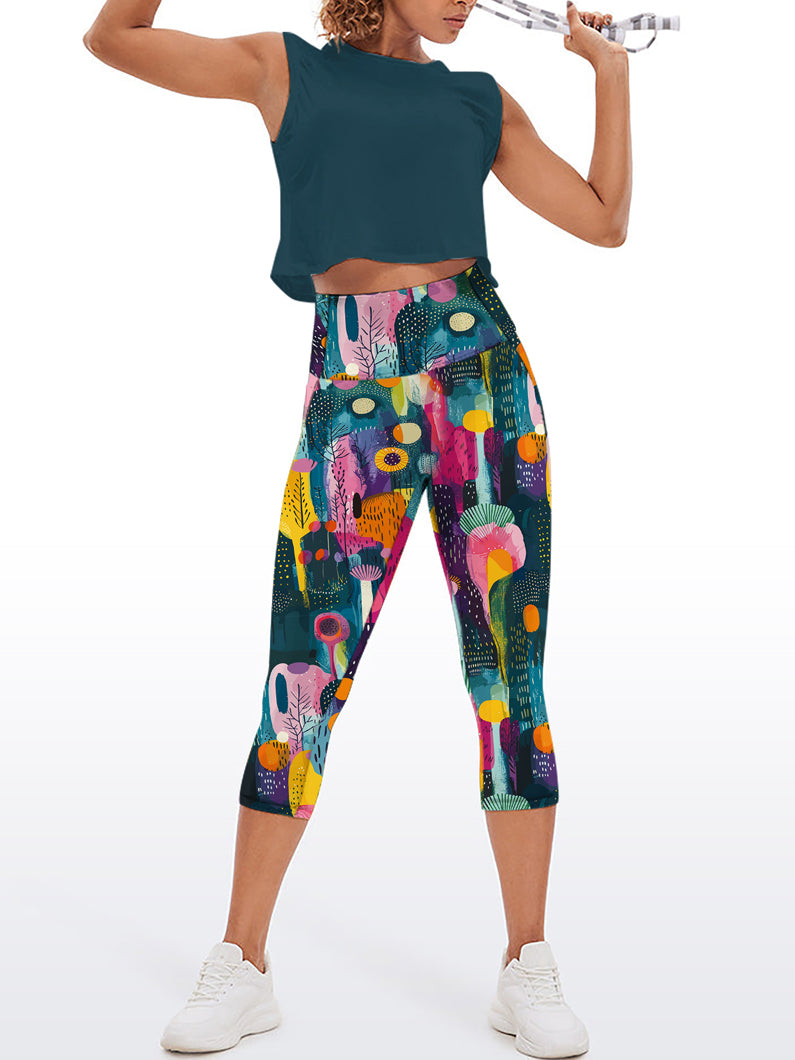 Colorful and playful abstract gouache forest illustration capris