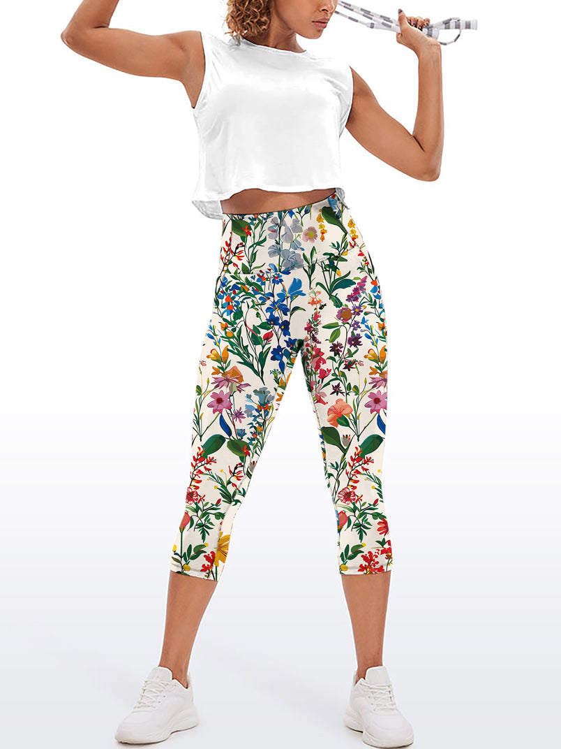 Hand painted wildflowers seamless capris