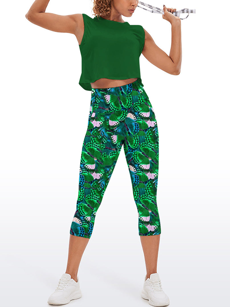 Animal watercolor green butterfly capris