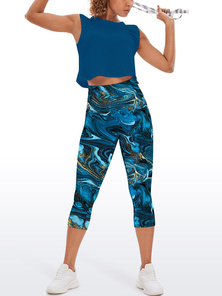 Blue and golden marble liquid water ripple capris
