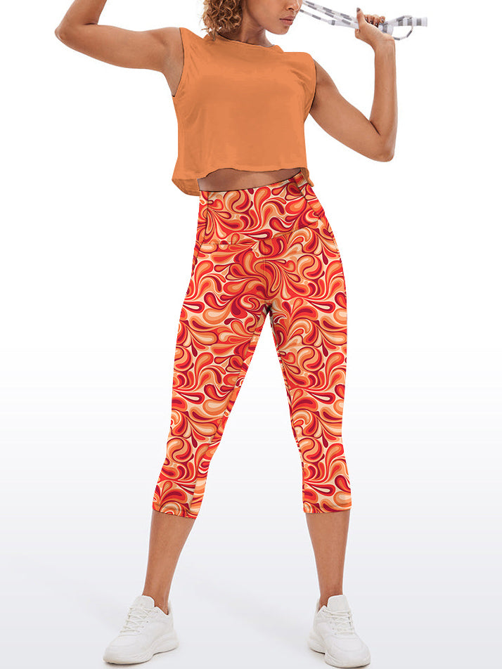 Flower abstract curly floral endless red capris
