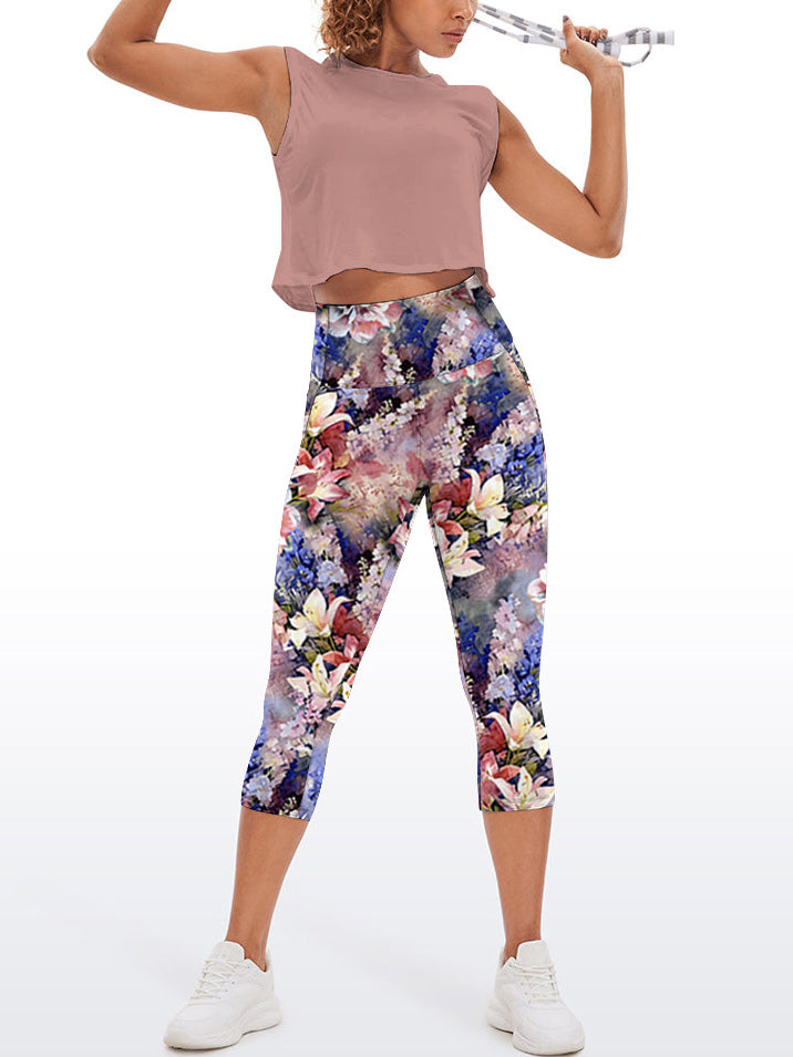 Flower magnolia peonies patchwork capris