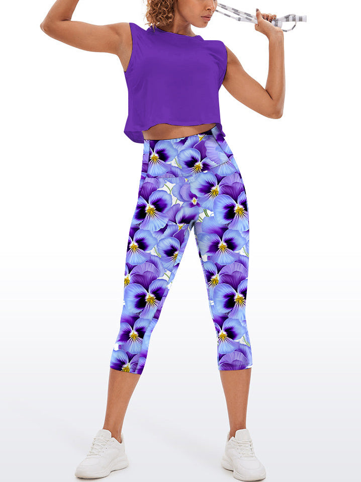 Flowers pansies seamless pattern capris