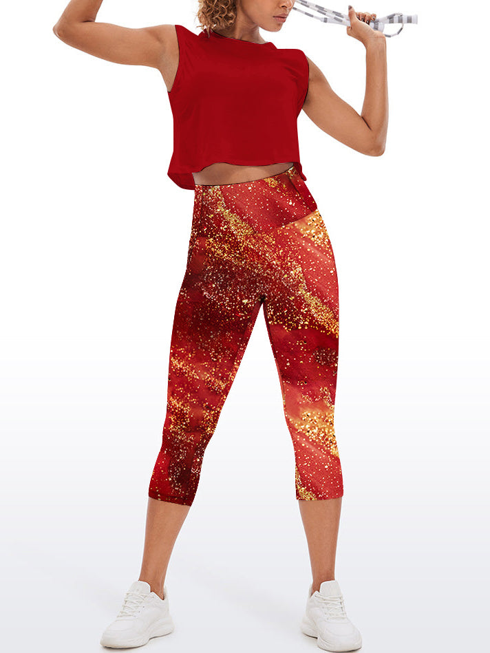 Shimmering gold glitter on red background capris