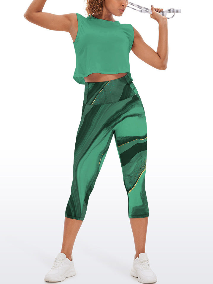 Gilt marble water ripple color blocked capris
