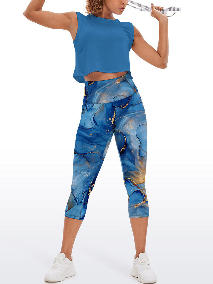 Abstract blue watercolor gold gilded capris