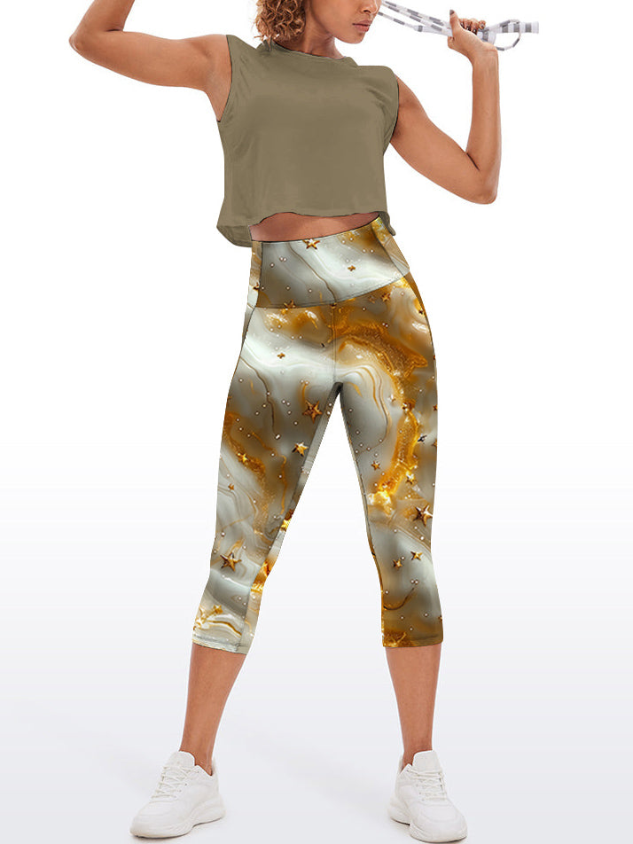 Gilt water ripple gold star capris