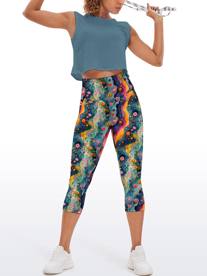 Rainbow color floral gouache painting capris
