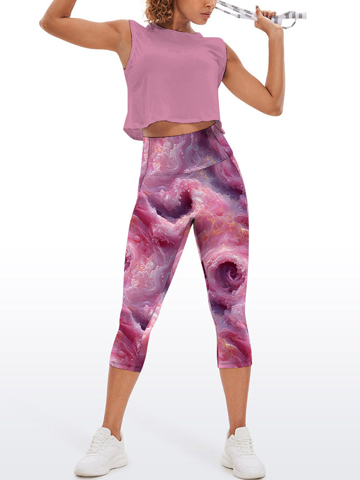 Abstract pink swirl gilded water ripples painting capris