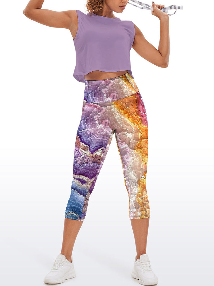 Colorful gradient marble gilt water ripple capris