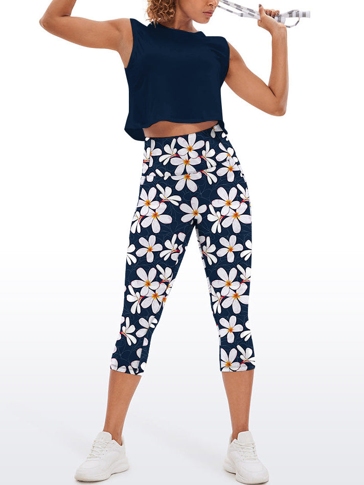 Flower white plumeria yoga capris
