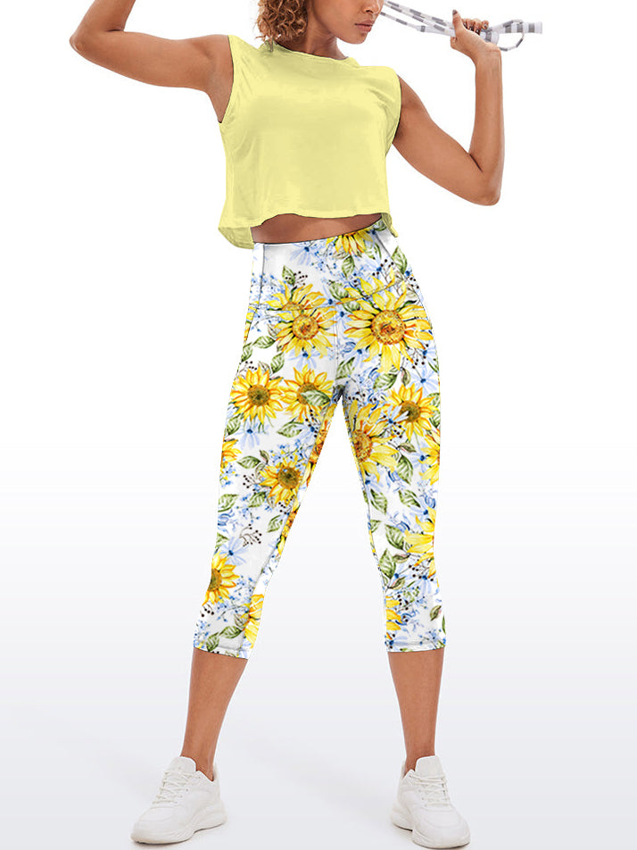 Flower watercolor sunflower yellow capris