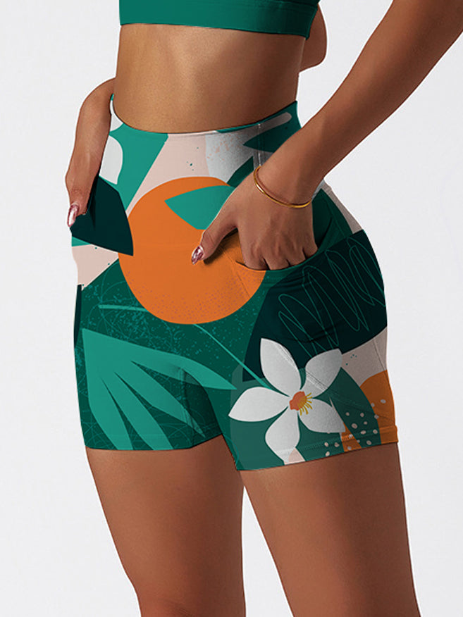 Botanical monstera leaf flower shorts