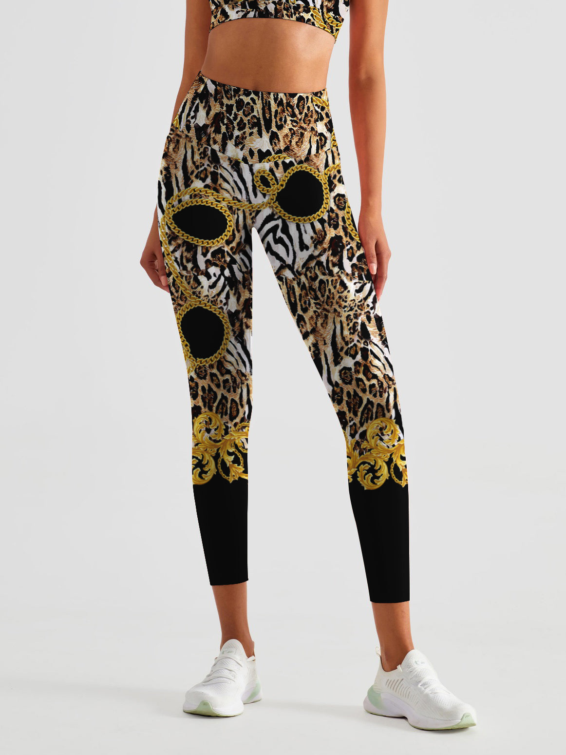 Animal leopard print gold chain leggings