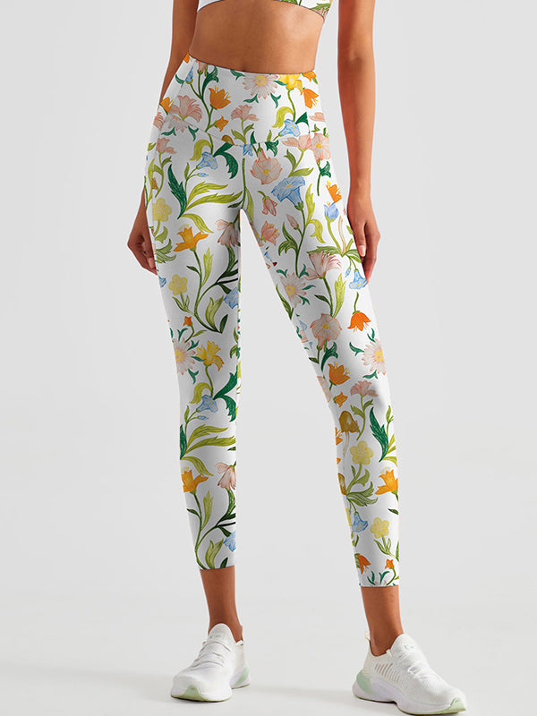 Flower watercolor colorful wildflower breathable waistband leggings