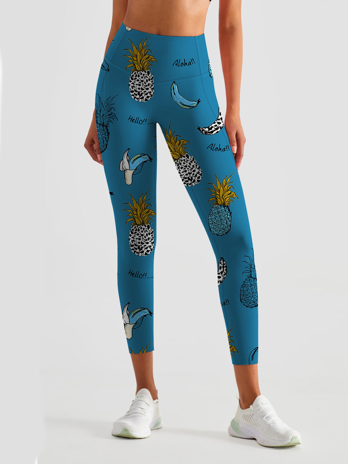 Fruit hand drawn leopard pineapple banana leggings