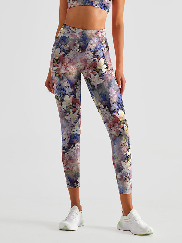 Flower magnolia peonies patchwork leggings