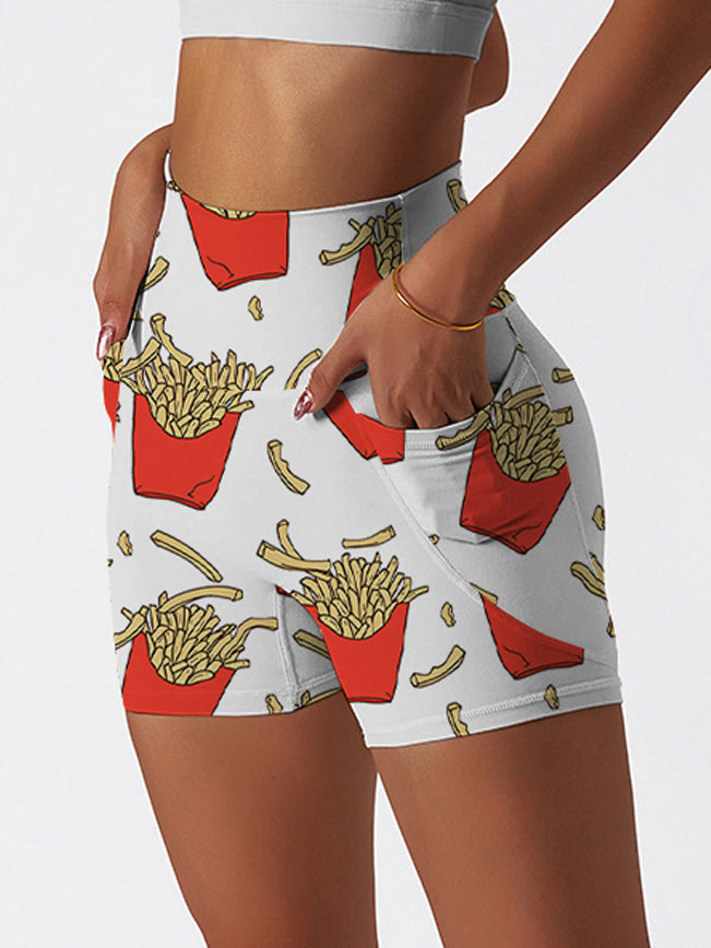 Cartoon french fries pattern print shorts