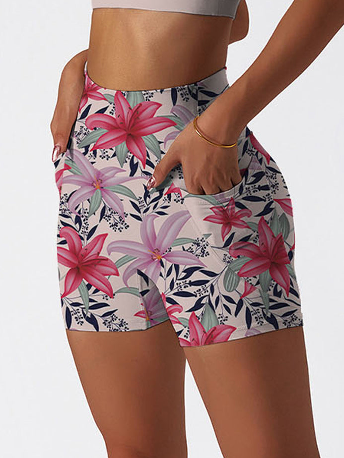 Flower pink tropical hibiscus shorts