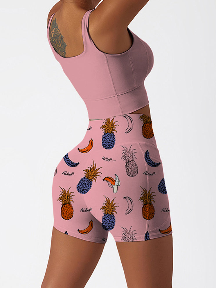 Fruit pineapple banana leopard pink shorts