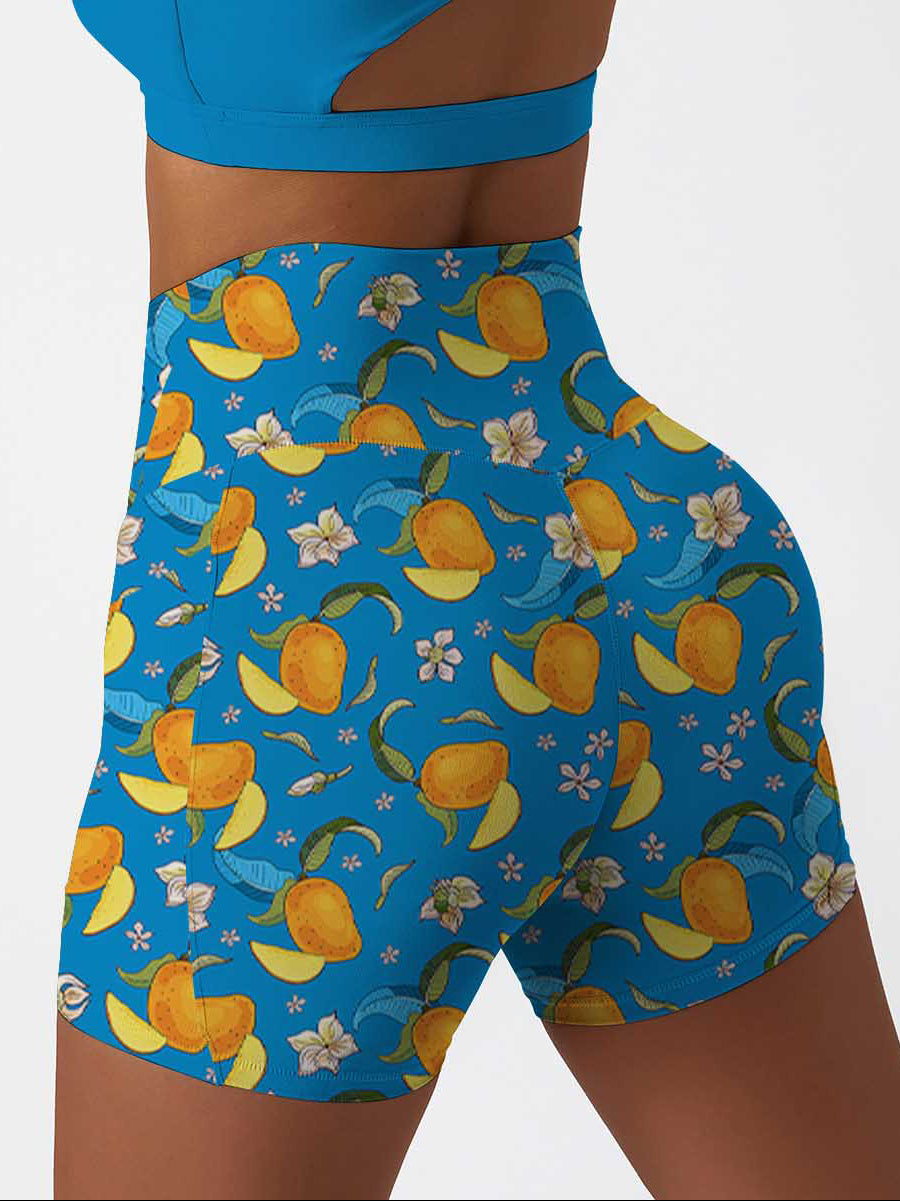 Fruit mango flower blue shorts