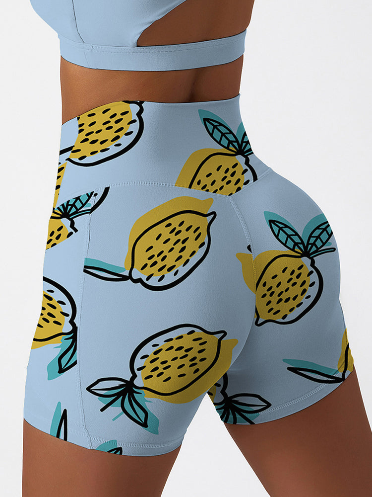 Fruit lemon hand sketching blue shorts