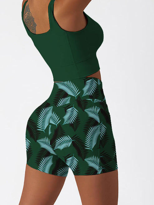 Botanical green palm leaves shorts