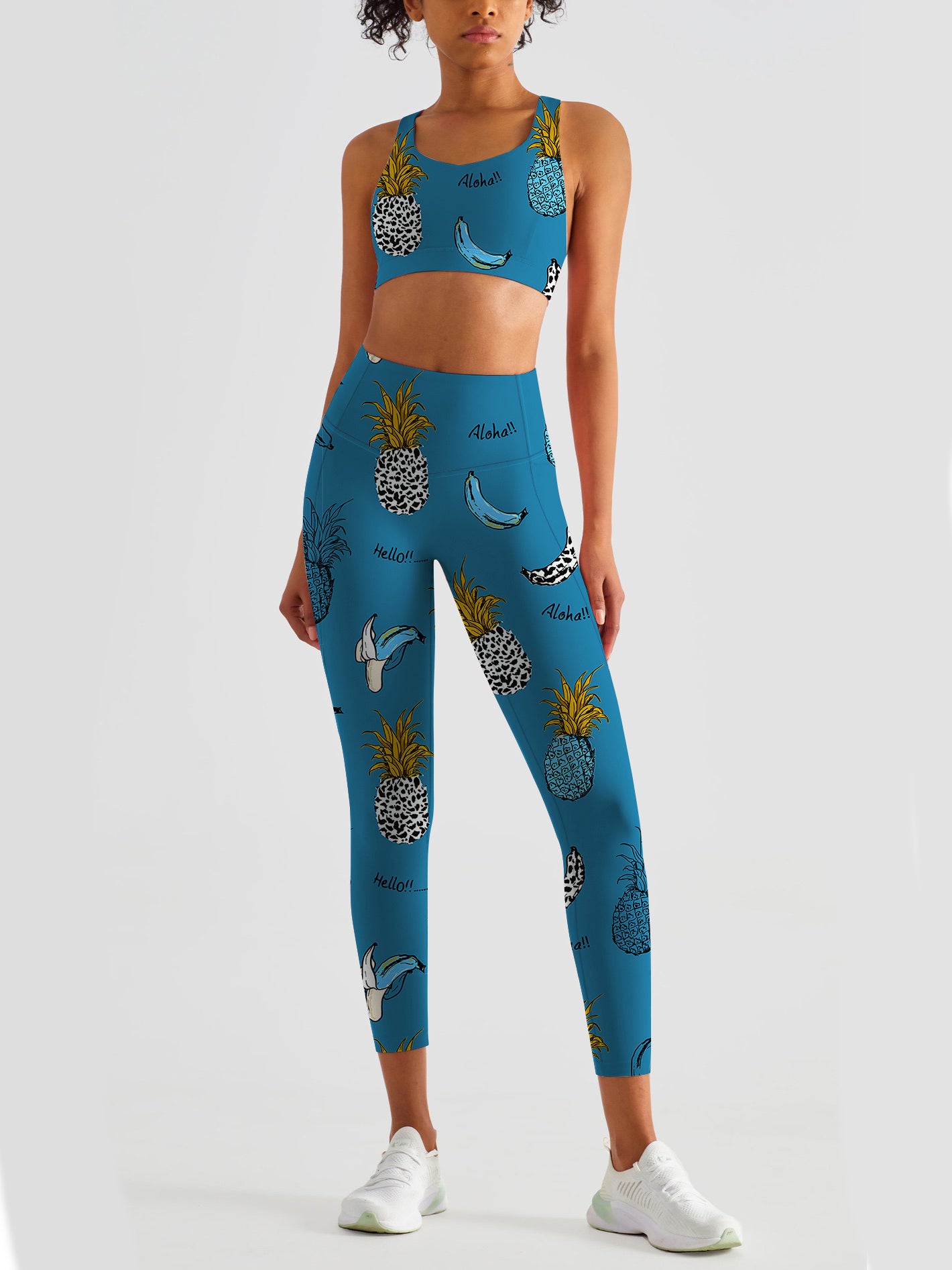 Fruit hand drawn leopard pineapple banana leggings
