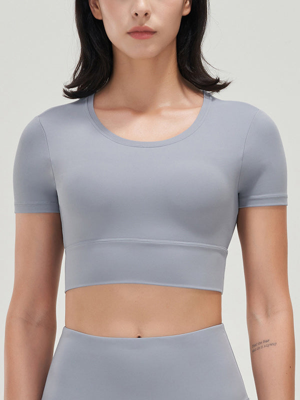 Basic naked round neck fitness yoga short sleeves