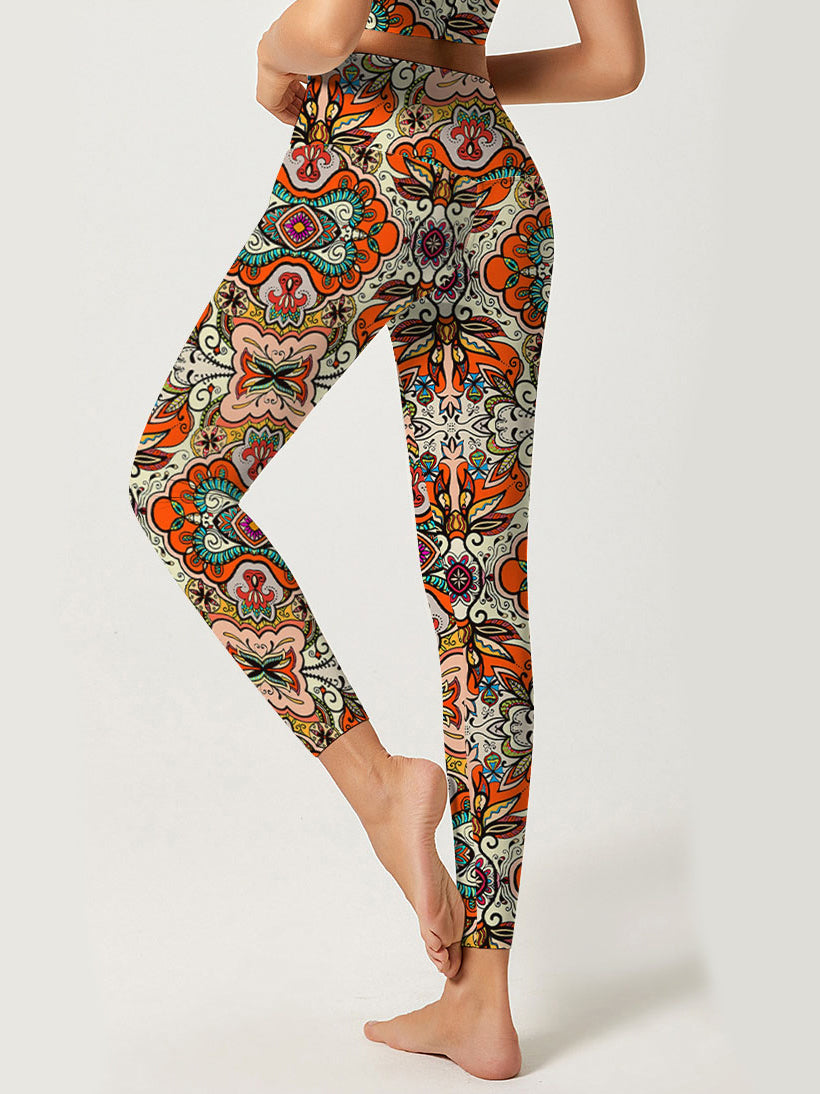 Ethnic ukrainian floral pattern leggins