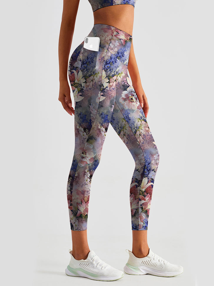 Flower magnolia peonies patchwork leggings