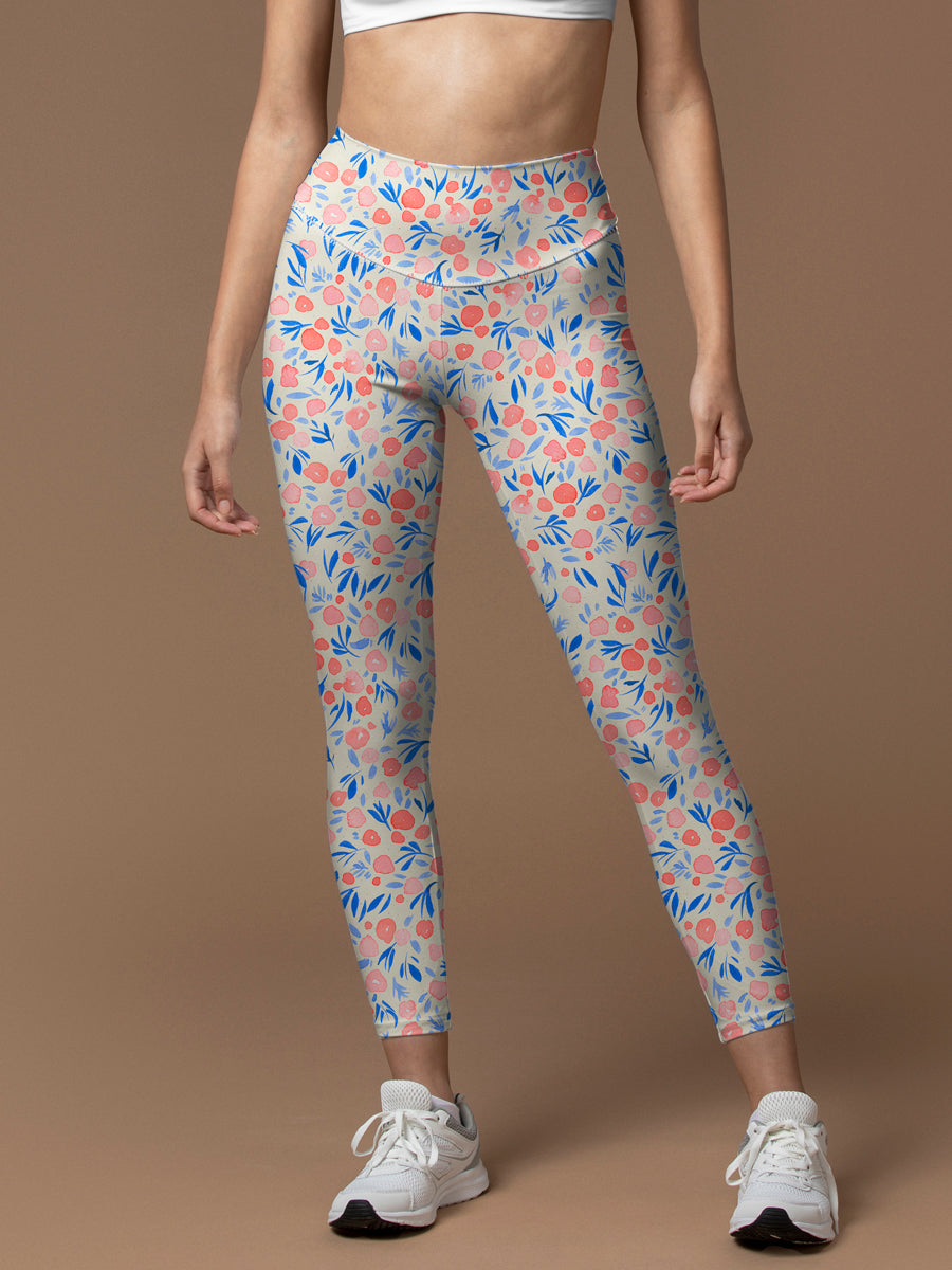 Flower pink watercolor small round flower leggings