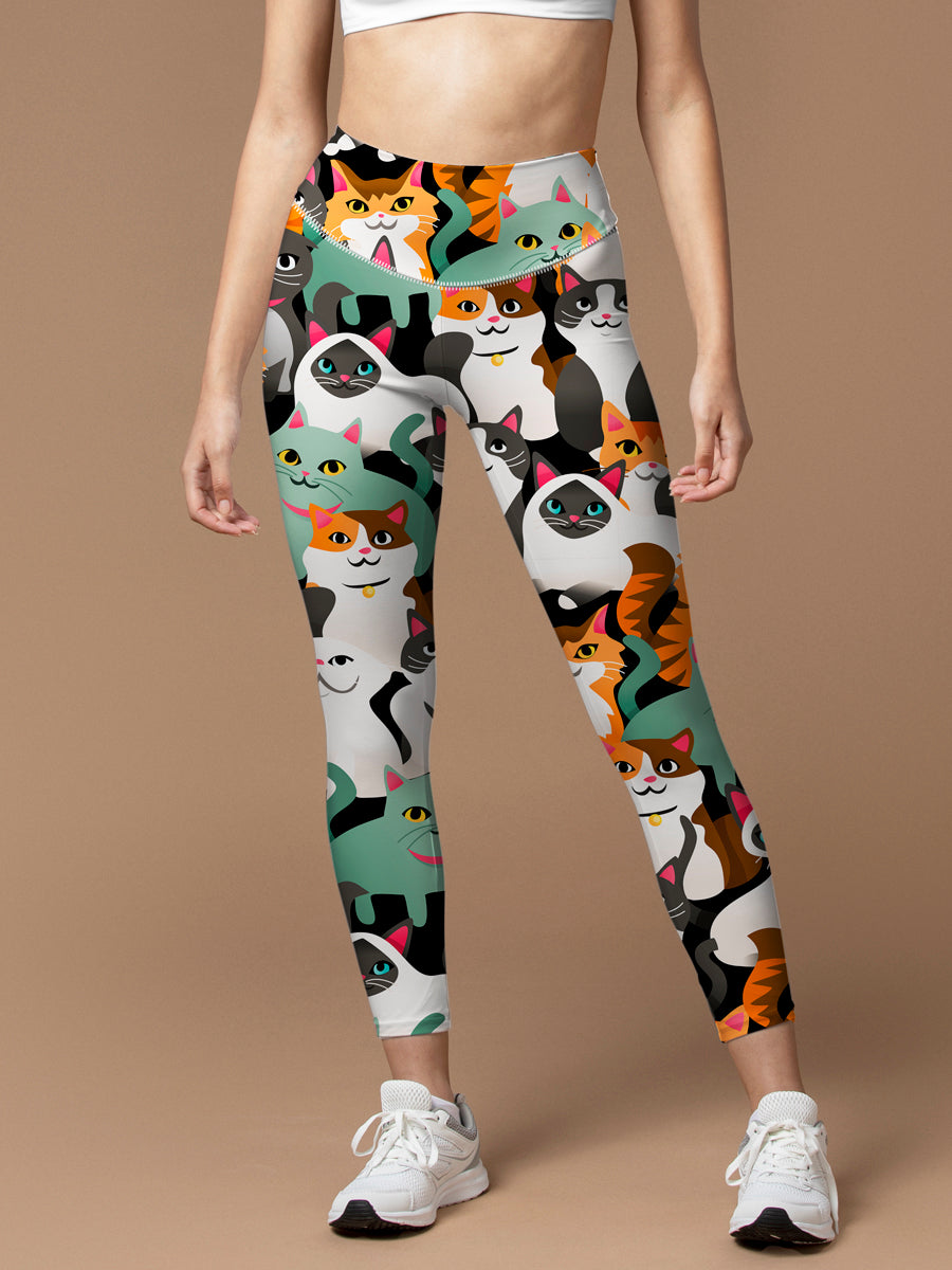 Animal funny cartoon colorful cats leggings