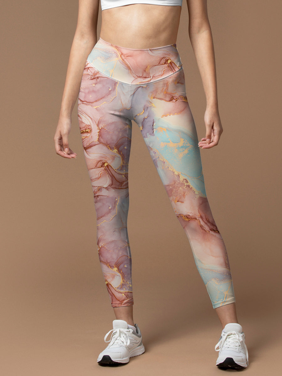 Gilt water ripple gold purple marble leggings