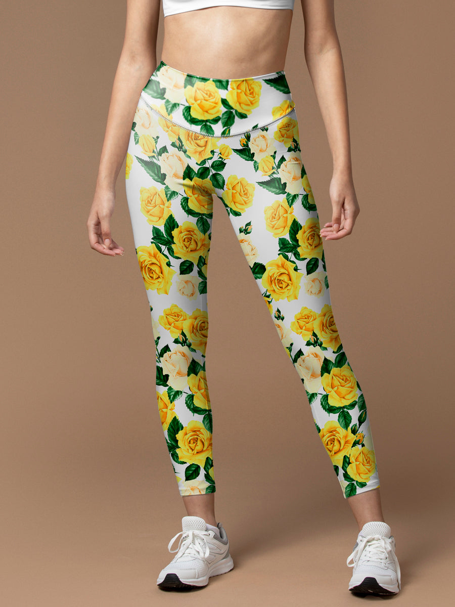 Flower yellow rose leggings