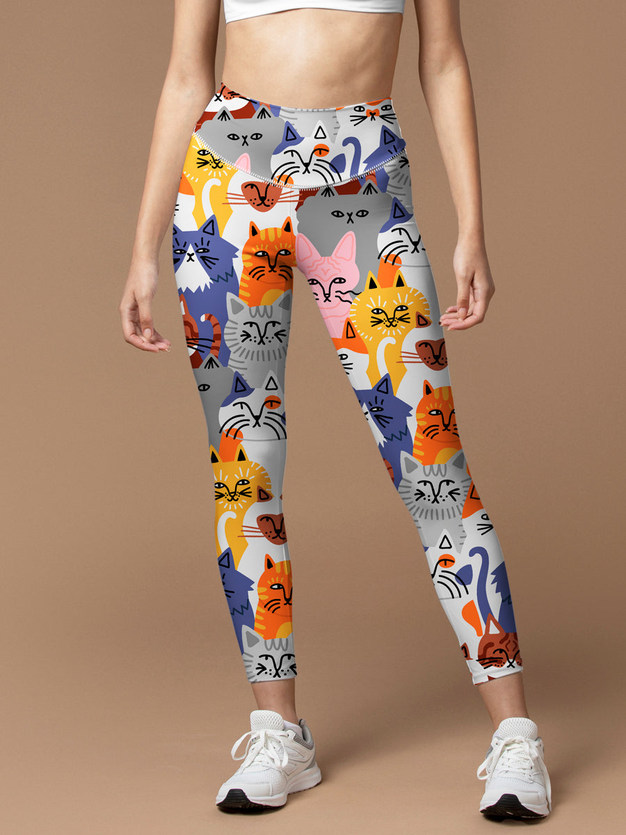 Animal siamese cat hand drawn doodle leggings