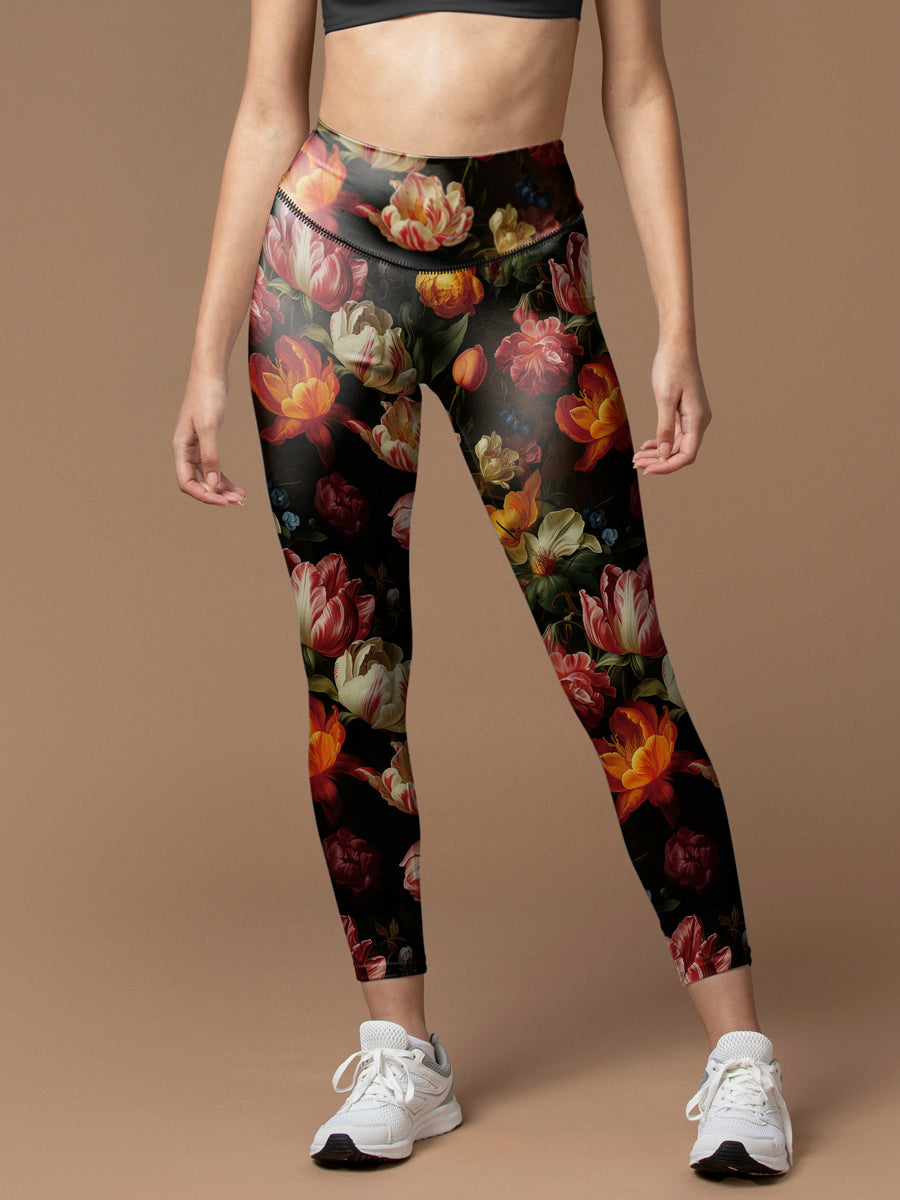 Flower vintage tulips peony leggings
