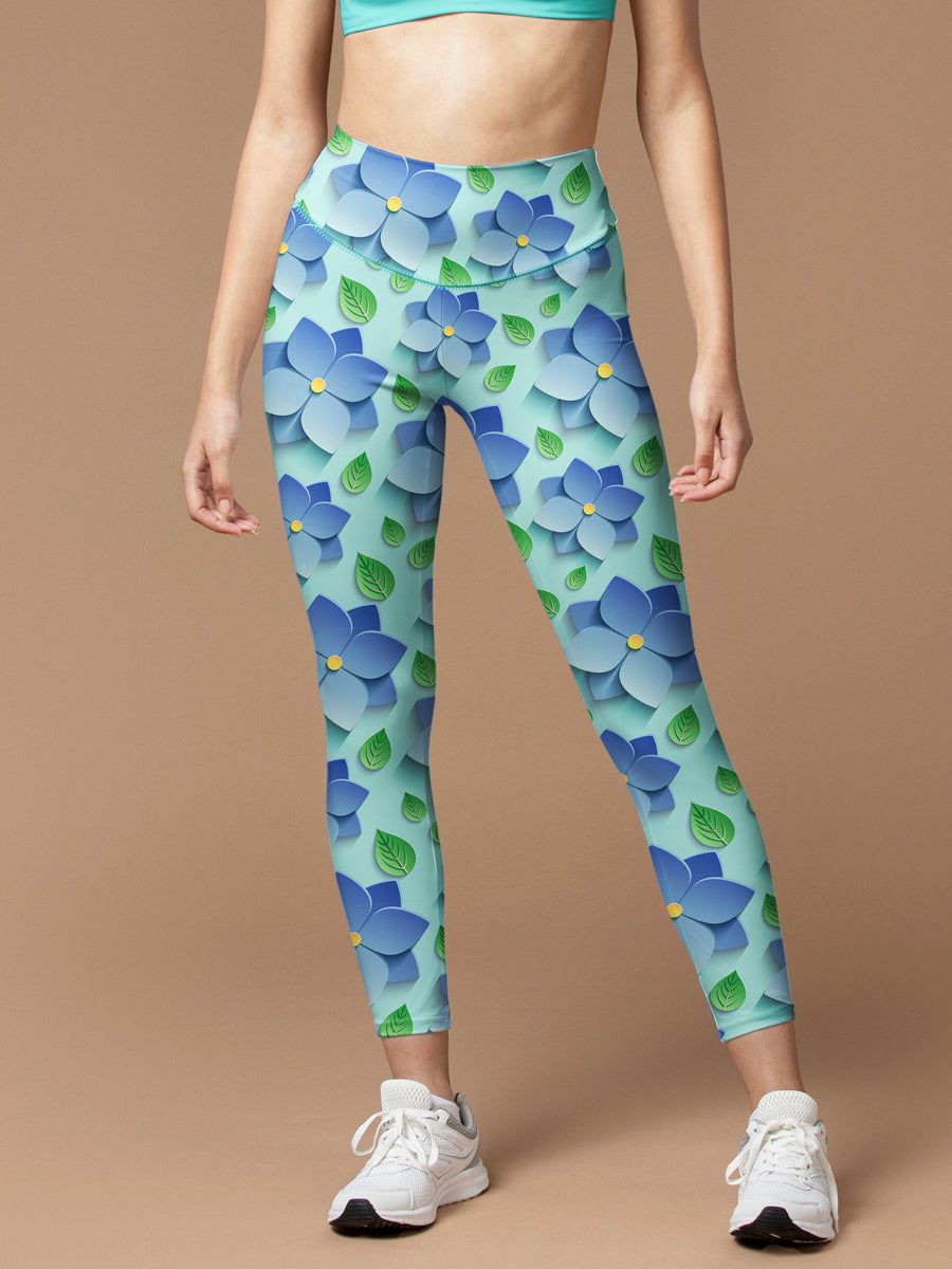 Blue 3D flower leaves leggings