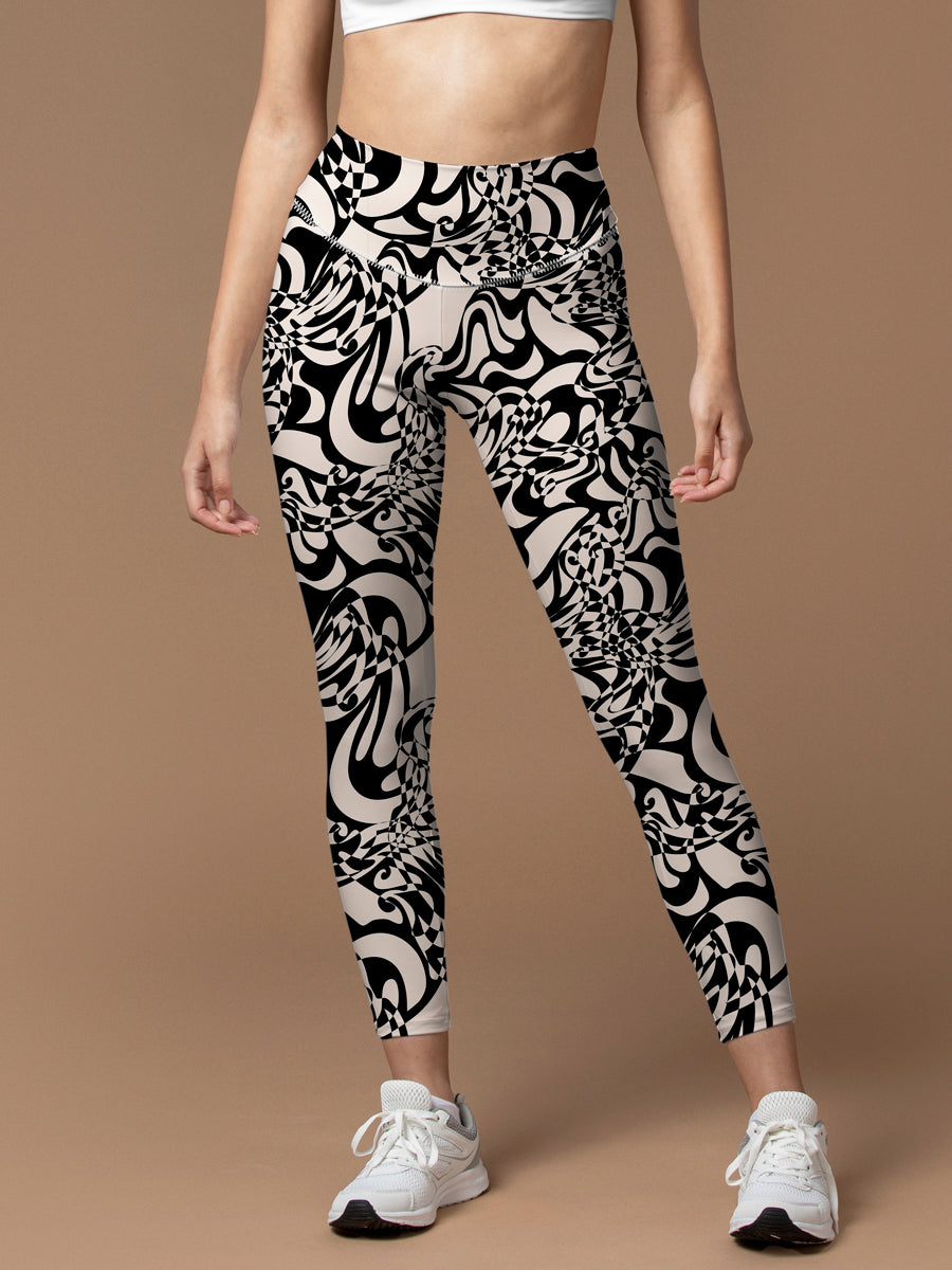 Black and white line design leggings