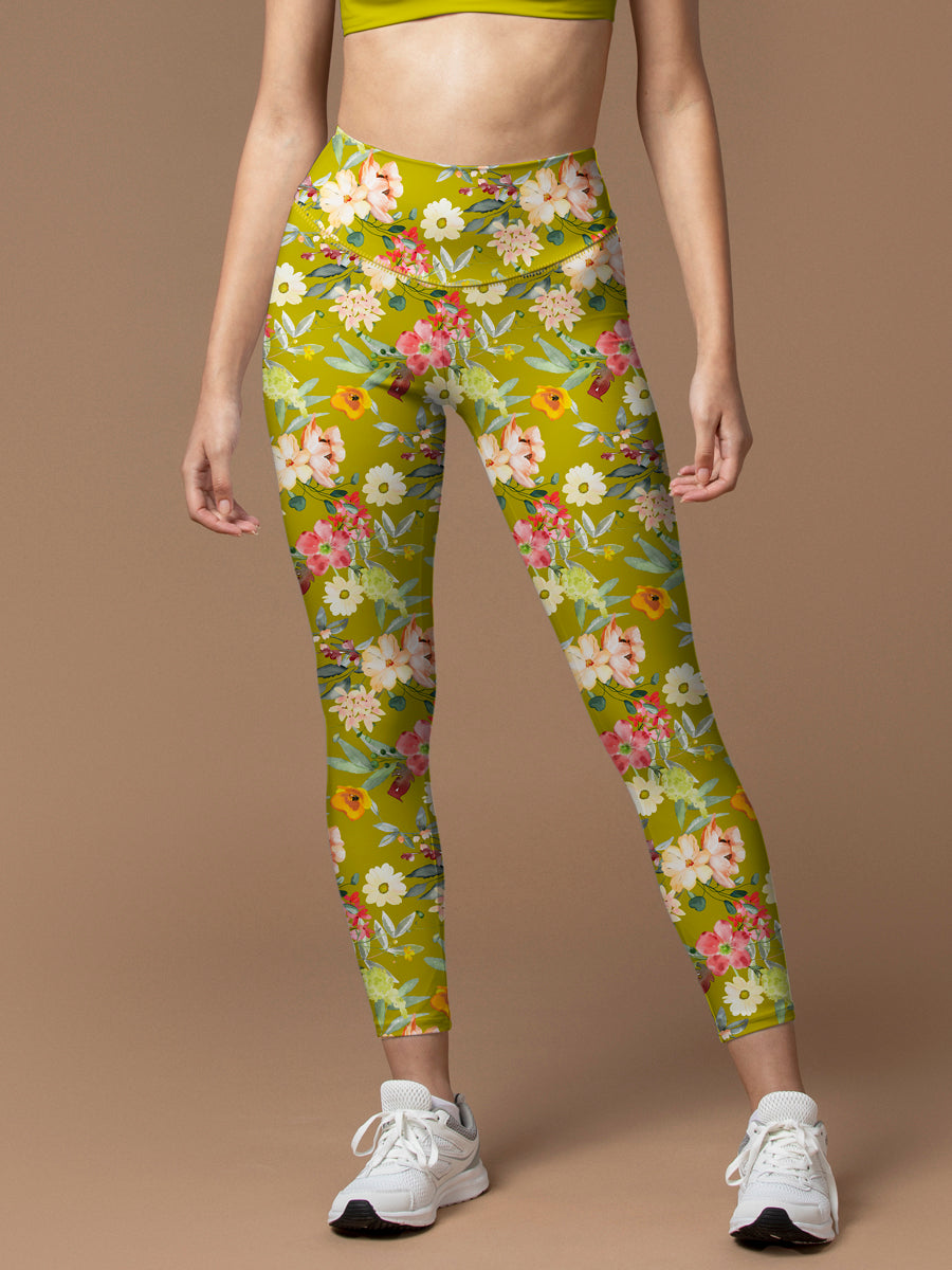 Flower white nude pastel colors watercolor floral leggings