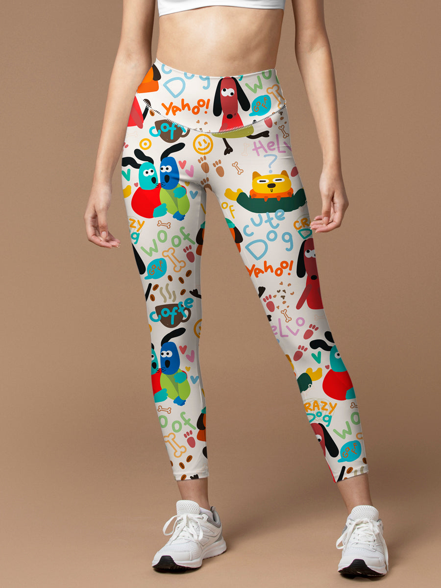 Animal cartoon crazy dog letters leggings