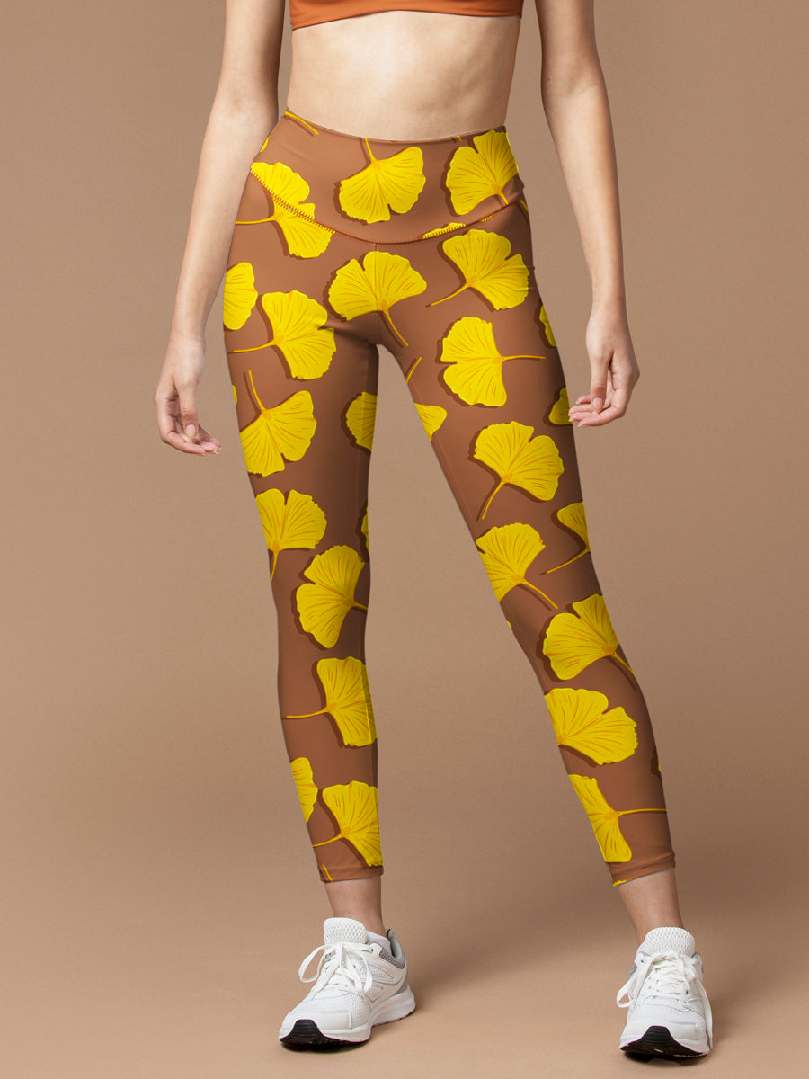 Botanical yellow ginkgo leaves leggings