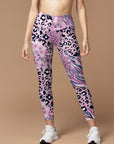 Animal leopard zebra print patchwork pink leggings