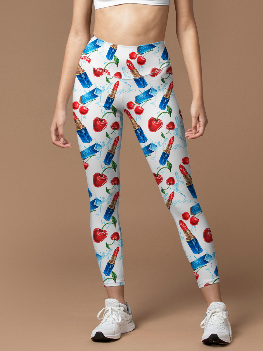 Fruits hand drawn fashion illustration lipstick cherry leggings