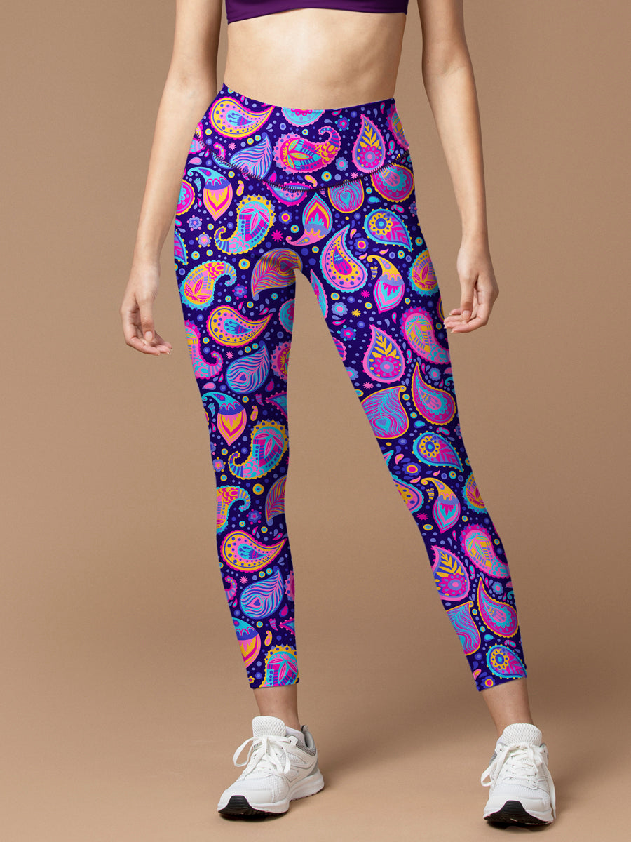 Purple paisley print design leggings