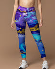 Tie dye water ripple gilt blue and purple leggings