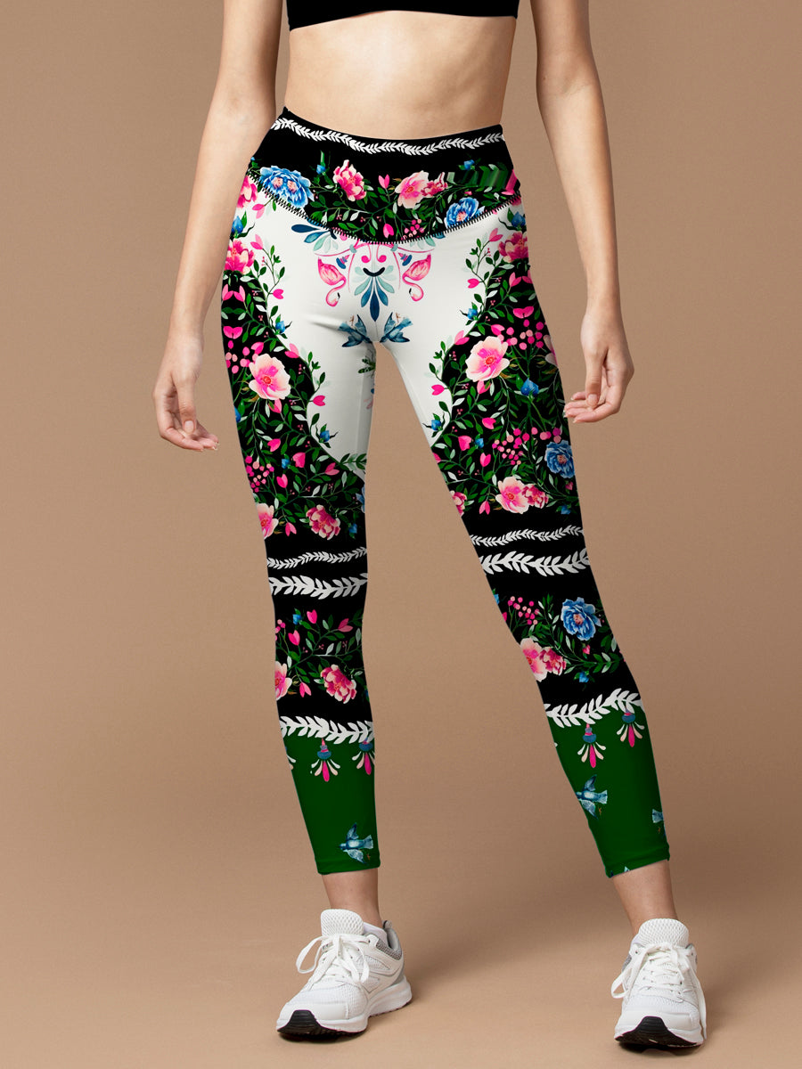 Flower ethnic peony lace leggings