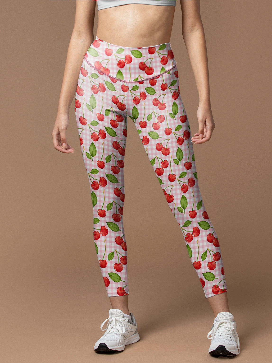 Fruit cherry pink white grid legging